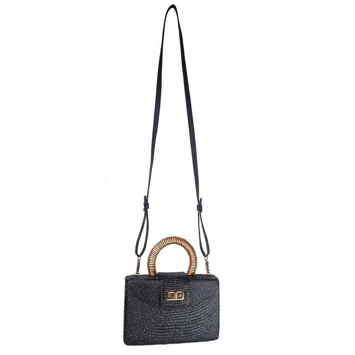 Black Straw Clutch | Gold Bead Handle | Vacation Luxury