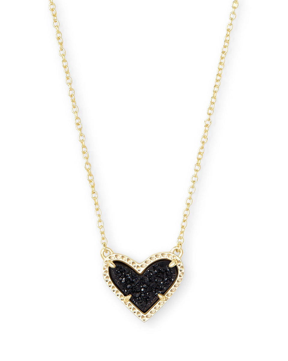 Ari Heart Gold Pendant Necklace in Black Drusy – Bumble Lane