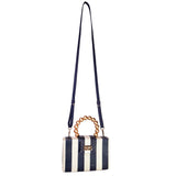 Navy Stripe Clutch Bag | Gold Bead Handle | Artisanal Luxury