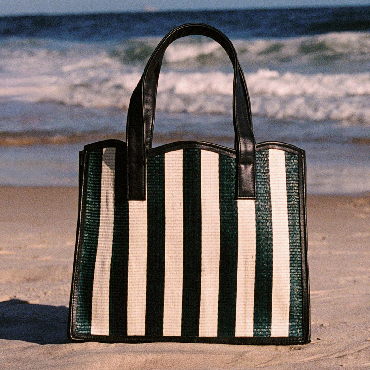 Navy Blue & Cream Striped Large Shopper Tote | Beach Bag