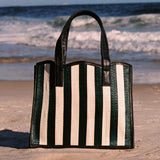 Navy Blue & Cream Striped Large Shopper Tote | Beach Bag