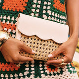 Cream Leather & Rattan Pouch Crossbody | Luxe Rattan Weave
