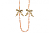 Double Bows on Peach Pearls Necklace