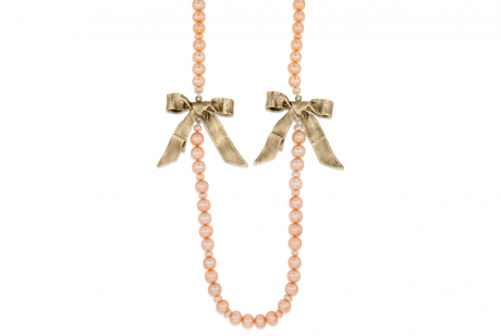 Double Bows on Peach Pearls Necklace