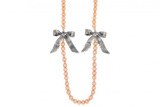 Double Bows on Peach Pearls Necklace