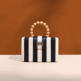 Navy Stripe Clutch Bag | Gold Bead Handle | Artisanal Luxury