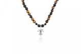 Black and Gold Agate Fleur de Lis Necklace