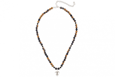 Black and Gold Agate Fleur de Lis Necklace