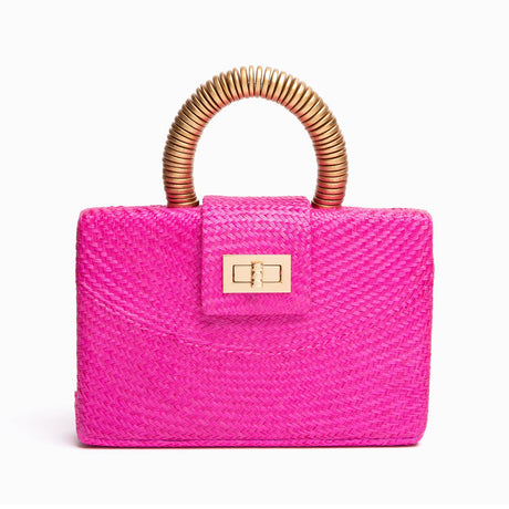 Pink Luxe  Straw Clutch | Gold Bead Handle | Summer Resort