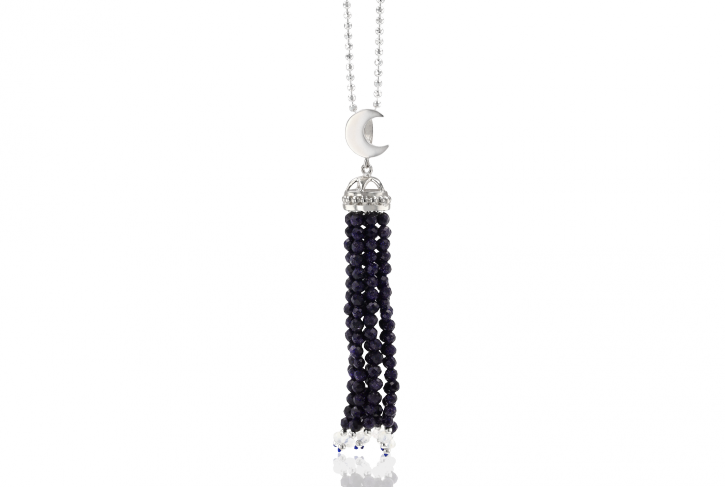 Crescent Starry Night Tassel Pendant w/ 20in Ball Chain