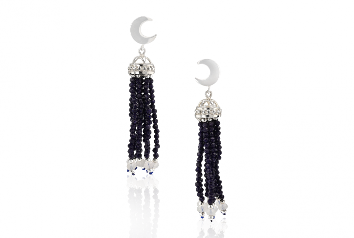 Crescent Starry Night Tassel Earrings