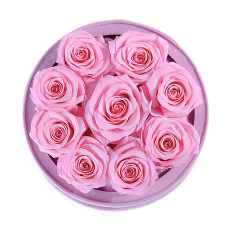 9 Pink Roses Suede – Timeless Floral Box
