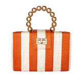 Orange Stripe Clutch Bag | Gold Bead Handle | Artisanal Luxe