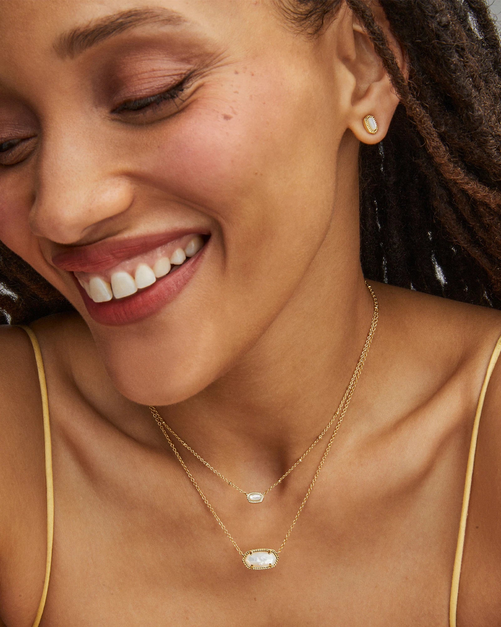 Mini Ellie Gold Stud Earrings in Ivory Mother of Pearl Bumble Lane