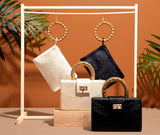 Black Straw Clutch | Gold Bead Handle | Vacation Luxury