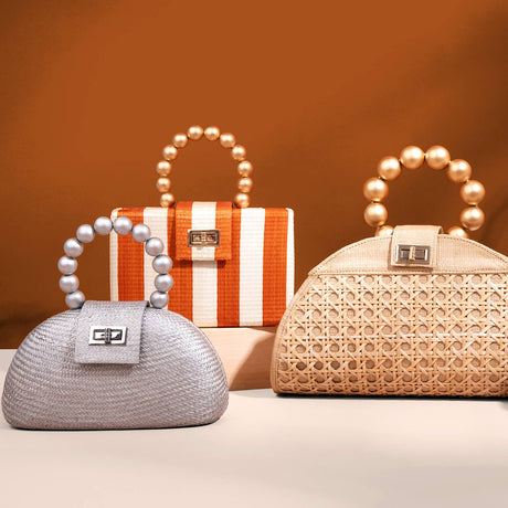 Orange Stripe Clutch Bag | Gold Bead Handle | Artisanal Luxe