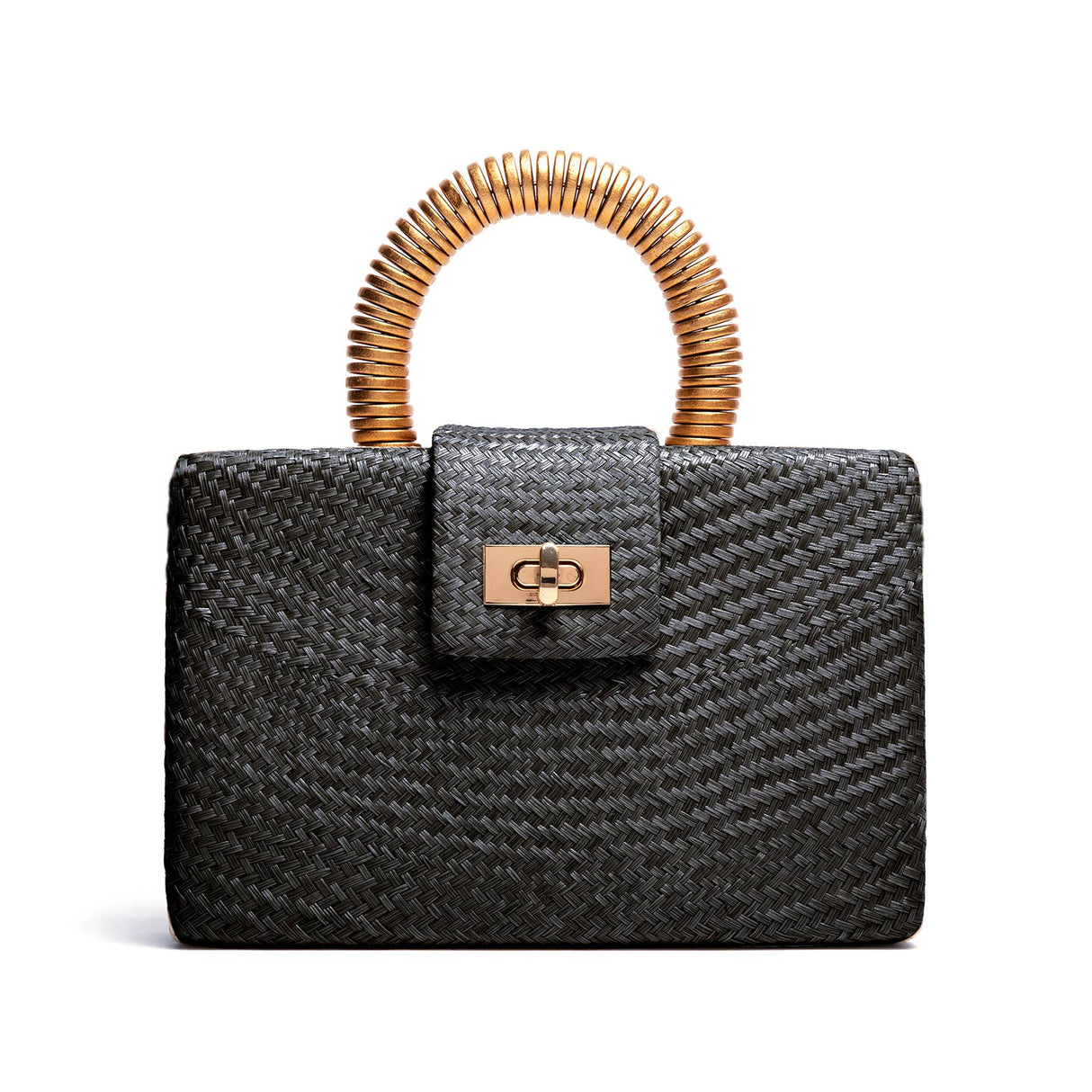 Black Straw Clutch | Gold Bead Handle | Vacation Luxury