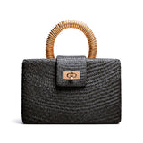 Black Straw Clutch | Gold Bead Handle | Vacation Luxury