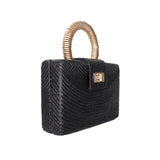 Black Straw Clutch | Gold Bead Handle | Vacation Luxury