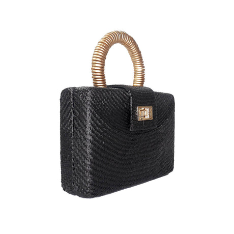 Black Straw Clutch | Gold Bead Handle | Vacation Luxury