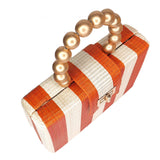 Orange Stripe Clutch Bag | Gold Bead Handle | Artisanal Luxe