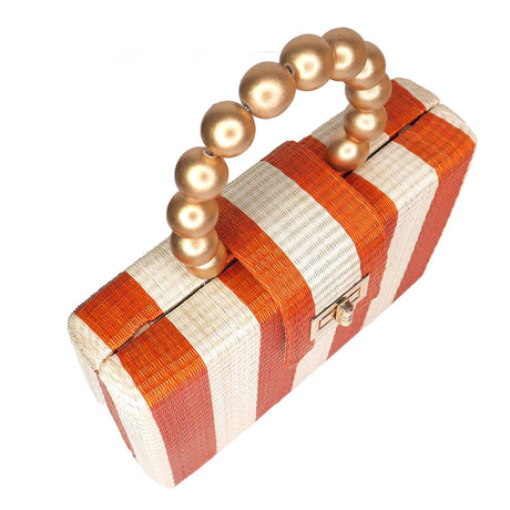 Orange Stripe Clutch Bag | Gold Bead Handle | Artisanal Luxe